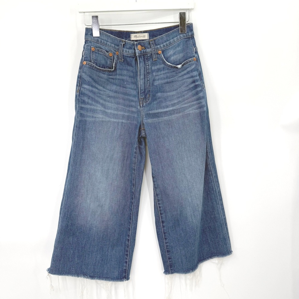 Madewell Wide Leg Crop Jeans Womens 26 Festival Boho Indie Raw Hem High Rise